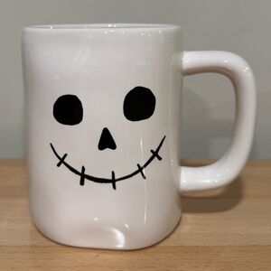 Rae Dunn White Mug with Black Skull Design